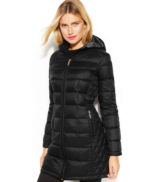 michael kors 3 4 down coat black|Michael Kors packable puffer jacket.